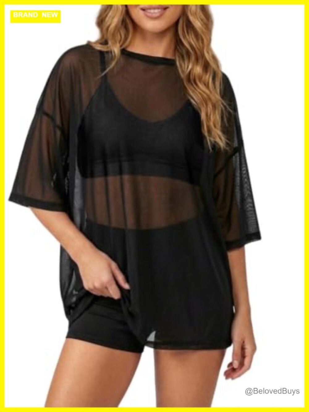 Oversized Sheer Mesh T-Shirt Short Sleeve See Through Cover Up Top